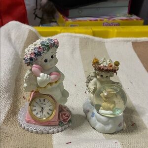 Chao Porcelain Angel Figurine Set with Clock and Snow Globe